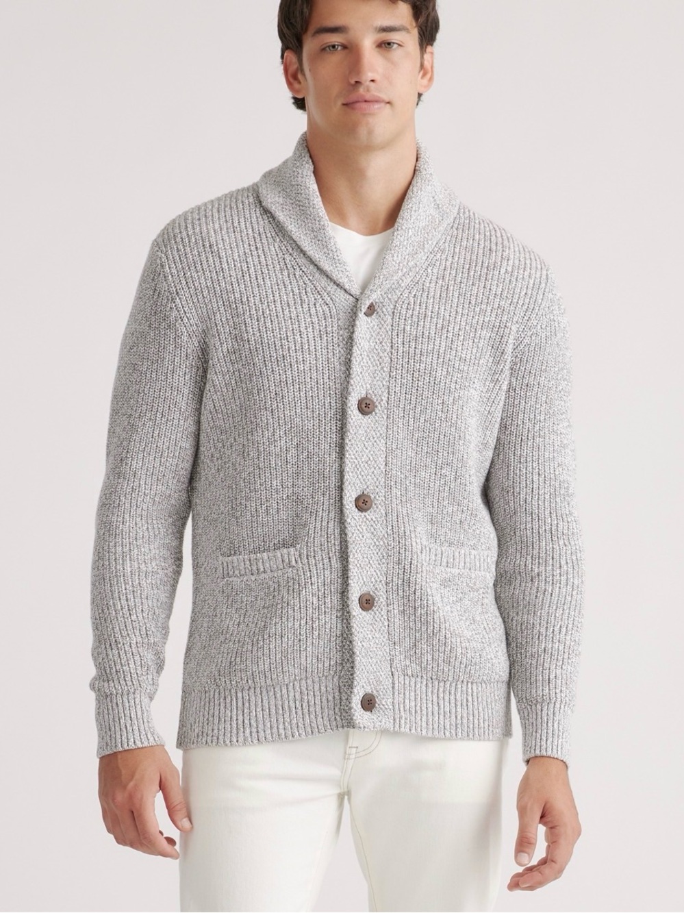 Quince 100% Organic Cotton Shawl Collar Sweater Men’s Large Gray